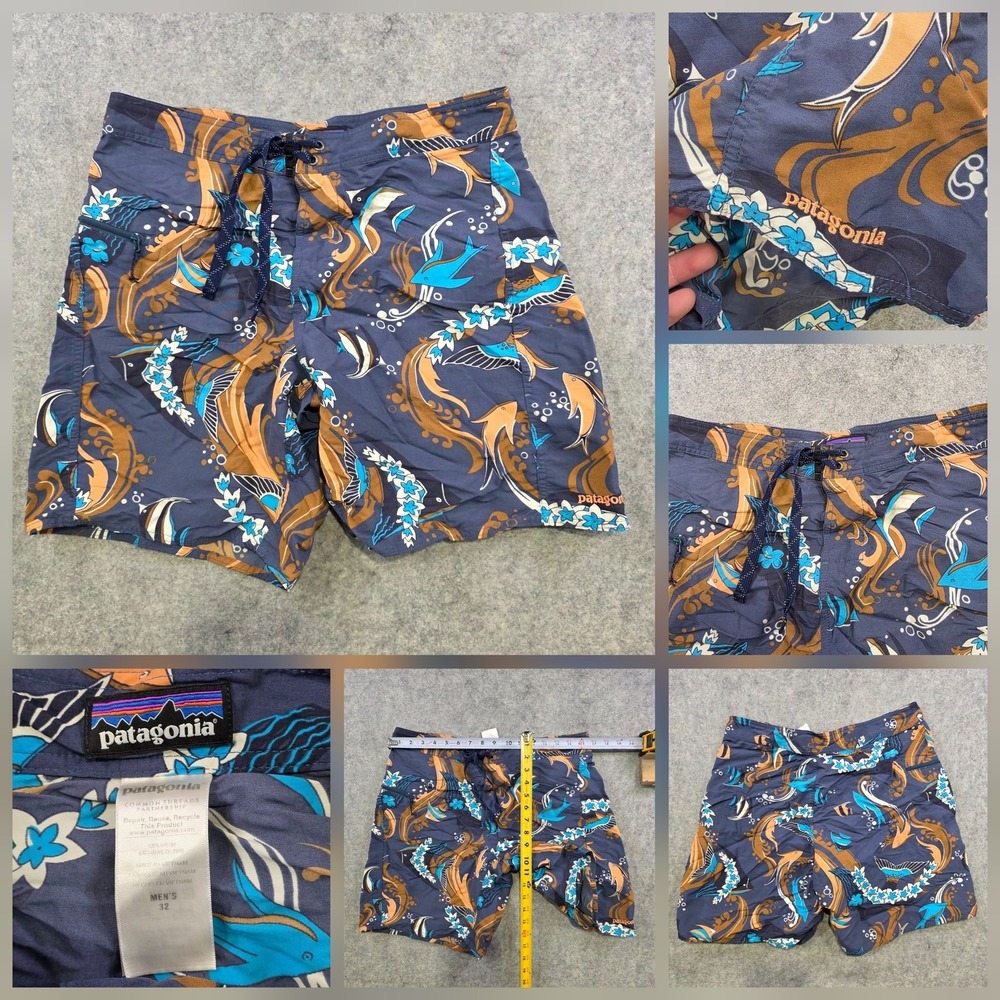 Patagonia Swim Trunks Mens 32 Multicolor Tropical‎ Fish Hawaiian Board Shorts